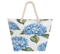 ERSTSNCK Blue Hydrangea Pattern Tote Bag for Women Reusable Shopping Handbags Casual Travel Summer Beach Grocery Bag