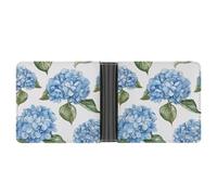 ERSTSNCK Blue Hydrangea Pattern Wallet for Men Bifold Rfid Blocking Slim Money Clip Front Pocket Wallet Card Holder