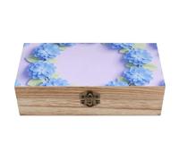 ERSTSNCK Blue Hydrangea Pattern Wooden Storage Box Elegant Retro Jewelry Box with Hinged Lid Decorative Keepsake Boxes Decor Handmade Organizer Boxes for Wedding, Party, Gift, Diy Craft, Home Decor