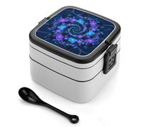 ERSTSNCK Blue - Purple - Black Floral Bento Box 1000ml Leak Proof Lunch Container with Removable Dividers & Spoon - BPA-Free PP Stackable Lunch Box for Work, Office, Picnic, Travel, Dining Out
