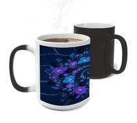 ERSTSNCK Blue - Purple - Black Floral Color Changing Mug Heat Changing Coffee Mug Funny Magic Cup Heat Sensitive Travel Mugs Novelty Coffee Cups Personalized Customized Gift for Men Women 11 Oz