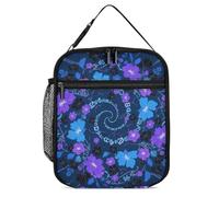 ERSTSNCK Blue - Purple - Black Floral Lunch Bag for Adults Reusable Insulated Lunchbox Leakproof Small Lunch Box Tote for Men & Women Portable Food Cooler Bag for Work, Office, Picnics