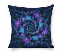 ERSTSNCK Blue - Purple - Black Floral Pillow Covers 18"x18" Linen Throw Pillow Covers - Double Sided Decorative Square Cushion Cases for Sofa, Bed, Chair (No Insert Included)