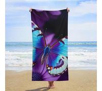 ERSTSNCK Blue Purple Butterfly Beach Towel Oversized 31" X 63" Absorbent Towels Quick Dry Pool Towel Lightweight Bath Towels Sandproof Beach Blanket for Gym Swimming Sports Travel Gifts