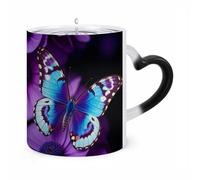 ERSTSNCK Blue Purple Butterfly Color Changing Mug Heat Changing Coffee Mugs Funny Magic Cup Heat Sensitive Travel Mug Novelty Coffee Cups Personalized Customized Gift Idea for Men & Women 11 Oz
