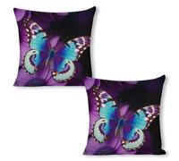 ERSTSNCK Blue Purple Butterfly Pillow Covers 18"x18"（2pcs） Linen Throw Pillow Covers - Double Sided Decorative Square Cushion Cases for Sofa, Bed, Chair (No Insert Included)