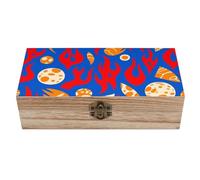 ERSTSNCK Blue Red Flame Wooden Storage Box Elegant Retro Jewelry Box with Hinged Lid Decorative Keepsake Boxes Decor Handmade Organizer Boxes for Wedding, Party, Gift, Diy Craft, Home Decor