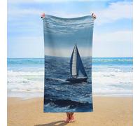 ERSTSNCK Blue Sea Sailboat Beach Towel Oversized 31" X 63" Absorbent Towels Quick Dry Pool Towel Lightweight Bath Towels Sandproof Beach Blanket for Gym Swimming Sports Travel Gifts