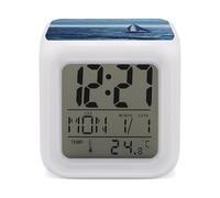 ERSTSNCK Blue Sea Sailboat Night Light Alarm Clock LED Display Alarms for Bedroom Smart Digital Alarm Clock Wtih 7 Colorful Ambient Lights Sleep Timer for Heavy Sleepers Simple Operation