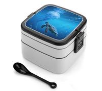 ERSTSNCK Blue Sea Turtle Bento Box 1000ml Leak Proof Lunch Container with Removable Dividers & Spoon - BPA-Free PP Stackable Lunch Box for Work, Office, Picnic, Travel, Dining Out