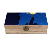 ERSTSNCK Blue Starry Sky Wooden Storage Box Elegant Retro Jewelry Box with Hinged Lid Decorative Keepsake Boxes Decor Handmade Organizer Boxes for Wedding, Party, Gift, Diy Craft, Home Decor