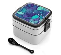 ERSTSNCK Blue Teal Lemon Bento Box 1000ml Leak Proof Lunch Container with Removable Dividers & Spoon - BPA-Free PP Stackable Lunch Box for Work, Office, Picnic, Travel, Dining Out