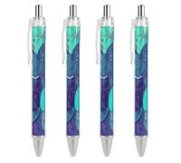 ERSTSNCK Blue Teal Lemon Black Ballpoint Pens Fine Point (0.5mm) Black Ink Pen Retractable Ball Point Pens with Comfortable Full Grip for Journaling, And Office Writing Ideal 4 PCS