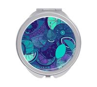 ERSTSNCK Blue Teal Lemon Compact Mirror for Purse, Double-Sided 1x/2x Magnifying Metal Pocket Makeup Mirrors, Folding Mini Vanity Mirror, Handheld Round Travel Cosmetic Mirrors for Women