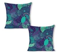 ERSTSNCK Blue Teal Lemon Pillow Covers 18"x18"（2pcs） Linen Throw Pillow Covers - Double Sided Decorative Square Cushion Cases for Sofa, Bed, Chair (No Insert Included)