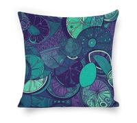 ERSTSNCK Blue Teal Lemon Pillow Covers 18"x18" Linen Throw Pillow Covers - Double Sided Decorative Square Cushion Cases for Sofa, Bed, Chair (No Insert Included)