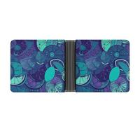 ERSTSNCK Blue Teal Lemon Wallet for Men Bifold Rfid Blocking Slim Money Clip Front Pocket Wallet Card Holder