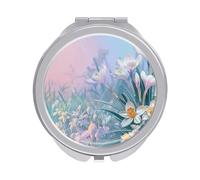 ERSTSNCK Blue to Peach Gradient Compact Mirror for Purse, Double-Sided 1x/2x Magnifying Metal Pocket Makeup Mirrors, Folding Mini Vanity Mirror, Handheld Round Travel Cosmetic Mirrors for Women