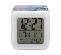 ERSTSNCK Blue to Peach Gradient Night Light Alarm Clock LED Display Alarms for Bedroom Smart Digital Alarm Clock Wtih 7 Colorful Ambient Lights Sleep Timer for Heavy Sleepers Simple Operation