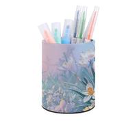 ERSTSNCK Blue to Peach Gradient Pen Holder, Pencil Holder Desktop Stationery Organizer Round Leather Pencil Cup Makeup Brush Storage Box for Office Home And Stationary Supplies