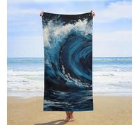 ERSTSNCK Blue Wave Painting Beach Towel Oversized 31" X 63" Absorbent Towels Quick Dry Pool Towel Lightweight Bath Towels Sandproof Beach Blanket for Gym Swimming Sports Travel Gifts