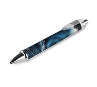 ERSTSNCK Blue Wave Painting Black Ballpoint Pens Fine Point (0.5mm) Black Ink Pen Retractable Ball Point Pens with Comfortable Full Grip for Journaling, And Office Writing Ideal 1 PCS