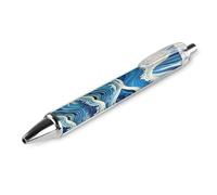 ERSTSNCK Blue Wave Painting Black Ballpoint Pens Fine Point (0.5mm) Black Ink Pen Retractable Ball Point Pens with Comfortable Full Grip for Journaling, And Office Writing Ideal 1 PCS