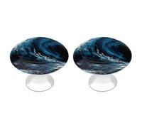 ERSTSNCK Blue Wave Painting Cabinet Knobs, 2-Pack Silver Stainless Steel Drawer Pulls with Screws, Elegant Hardware for Dressers, Kitchen,Cabinets & Desks