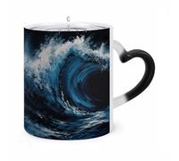 ERSTSNCK Blue Wave Painting Color Changing Mug Heat Changing Coffee Mugs Funny Magic Cup Heat Sensitive Travel Mug Novelty Coffee Cups Personalized Customized Gift Idea for Men & Women 11 Oz