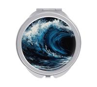 ERSTSNCK Blue Wave Painting Compact Mirror for Purse, Double-Sided 1x/2x Magnifying Metal Pocket Makeup Mirrors, Folding Mini Vanity Mirror, Handheld Round Travel Cosmetic Mirrors for Women