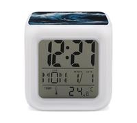 ERSTSNCK Blue Wave Painting Night Light Alarm Clock LED Display Alarms for Bedroom Smart Digital Alarm Clock Wtih 7 Colorful Ambient Lights Sleep Timer for Heavy Sleepers Simple Operation