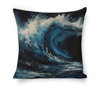 ERSTSNCK Blue Wave Painting Pillow Covers 18"x18" Linen Throw Pillow Covers - Double Sided Decorative Square Cushion Cases for Sofa, Bed, Chair (No Insert Included)