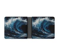 ERSTSNCK Blue Wave Painting Wallet for Men Bifold Rfid Blocking Slim Money Clip Front Pocket Wallet Card Holder
