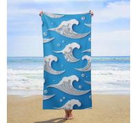 ERSTSNCK Blue Wave Pattern Beach Towel Oversized 31" X 63" Absorbent Towels Quick Dry Pool Towel Lightweight Bath Towels Sandproof Beach Blanket for Gym Swimming Sports Travel Gifts