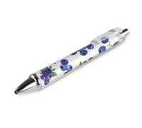 ERSTSNCK Blueberries with Leaves Black Ballpoint Pens Fine Point (0.5mm) Black Ink Pen Retractable Ball Point Pens with Comfortable Full Grip for Journaling, And Office Writing Ideal 1 PCS