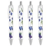 ERSTSNCK Blueberries with Leaves Black Ballpoint Pens Fine Point (0.5mm) Black Ink Pen Retractable Ball Point Pens with Comfortable Full Grip for Journaling, And Office Writing Ideal 4 PCS