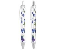 ERSTSNCK Blueberries with Leaves Black Ballpoint Pens Fine Point (0.5mm) Black Ink Pen Retractable Ball Point Pens with Comfortable Full Grip for Journaling, And Office Writing Ideal 2 PCS