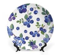 ERSTSNCK Blueberries with Leaves Ceramic Plate 6inch Decorative Bone China Wall Hanging Ornament Plates Bohemian Style Dinner Plate with Display Stand Cabinet Display Plates for Home Art Decor
