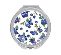 ERSTSNCK Blueberries with Leaves Compact Mirror for Purse, Double-Sided 1x/2x Magnifying Metal Pocket Makeup Mirrors, Folding Mini Vanity Mirror, Handheld Round Travel Cosmetic Mirrors for Women