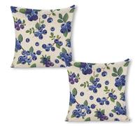 ERSTSNCK Blueberries with Leaves Pillow Covers 18"x18"（2pcs） Linen Throw Pillow Covers - Double Sided Decorative Square Cushion Cases for Sofa, Bed, Chair (No Insert Included)