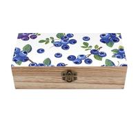 ERSTSNCK Blueberries with Leaves Wooden Storage Box Elegant Retro Jewelry Box with Hinged Lid Decorative Keepsake Boxes Decor Handmade Organizer Boxes for Wedding, Party, Gift, Diy Craft, Home Decor