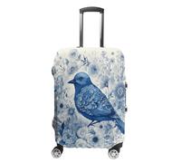 ERSTSNCK Bluebird And Flowers Luggage Suitcase Covers Elastic Washable Cute Luggage Protector Travel Suitcase Protective Cover For Adult (Fit 19-32 Inch Luggages), white, M, Bluebird and Flowers