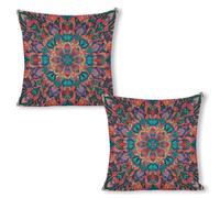 ERSTSNCK Bohemian Psychedelic Peacock Mandala Pillow Covers 18"x18"（2pcs） Linen Throw Pillow Covers - Double Sided Decorative Square Cushion Cases for Sofa, Bed, Chair (No Insert Included)