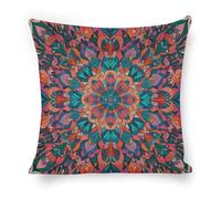 ERSTSNCK Bohemian Psychedelic Peacock Mandala Pillow Covers 18"x18" Linen Throw Pillow Covers - Double Sided Decorative Square Cushion Cases for Sofa, Bed, Chair (No Insert Included)