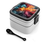 ERSTSNCK Bold Color Mix Bento Box 1000ml Leak Proof Lunch Container with Removable Dividers & Spoon - BPA-Free PP Stackable Lunch Box for Work, Office, Picnic, Travel, Dining Out