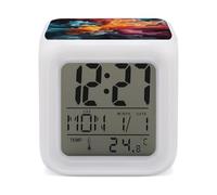 ERSTSNCK Bold Color Mix Night Light Alarm Clock LED Display Alarms for Bedroom Smart Digital Alarm Clock Wtih 7 Colorful Ambient Lights Sleep Timer for Heavy Sleepers Simple Operation