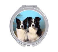 ERSTSNCK Border Collie Compact Mirror for Purse, Double-Sided 1x/2x Magnifying Metal Pocket Makeup Mirrors, Folding Mini Vanity Mirror, Handheld Round Travel Cosmetic Mirrors for Women