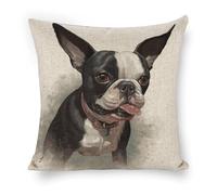 ERSTSNCK Boston Terrier Pillow Covers 18"x18" Linen Throw Pillow Covers - Double Sided Decorative Square Cushion Cases for Sofa, Bed, Chair (No Insert Included)