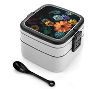 ERSTSNCK Bright Flowers Bento Box 1000ml Leak Proof Lunch Container with Removable Dividers & Spoon - BPA-Free PP Stackable Lunch Box for Work, Office, Picnic, Travel, Dining Out