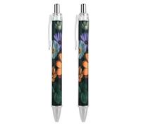 ERSTSNCK Bright Flowers Black Ballpoint Pens Fine Point (0.5mm) Black Ink Pen Retractable Ball Point Pens with Comfortable Full Grip for Journaling, And Office Writing Ideal 2 PCS